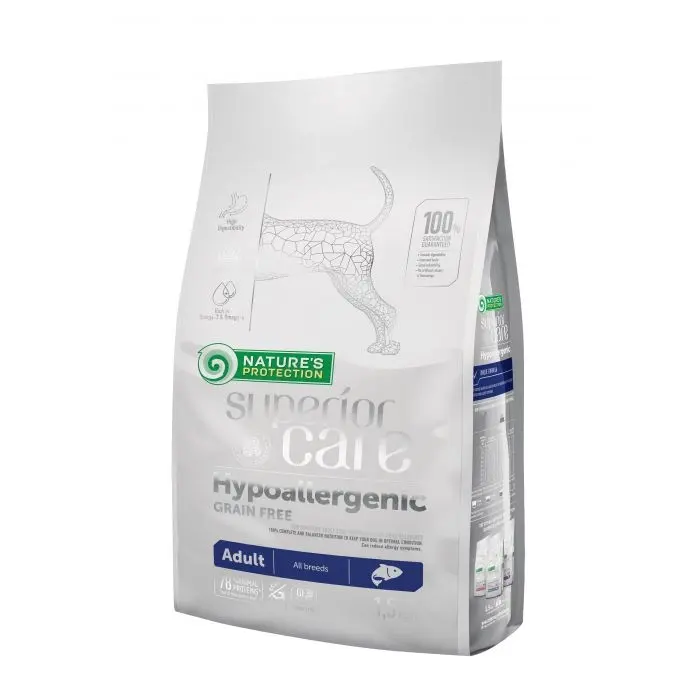 Nature's Protection Superior Care Hypoallergenic Grain Free, somon, hrana uscata pentru caini adulti sensibili, 1.5 kg