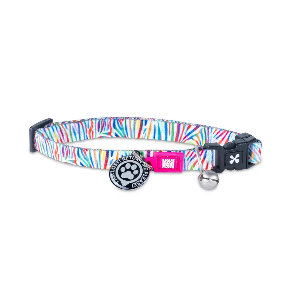 Zgarda inteligentă pentru pisici cu încuietoare de siguranță și sistem QR pentru localizare Max & Molly Smart ID, Magic Zebra