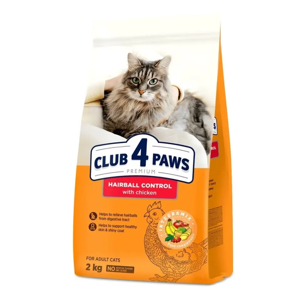 Hrana uscata premium pisici, Club 4 Paws Cat Hairball, Pui, 2 kg