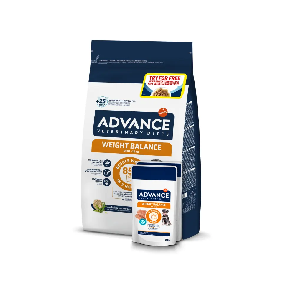 Dieta Veterinare Caini, Advance Veterinary Diets Dog Weight Balance Mini, 1.5 kg + 2x Advance Veterinary Diets Dog Weight Balance, 150 g