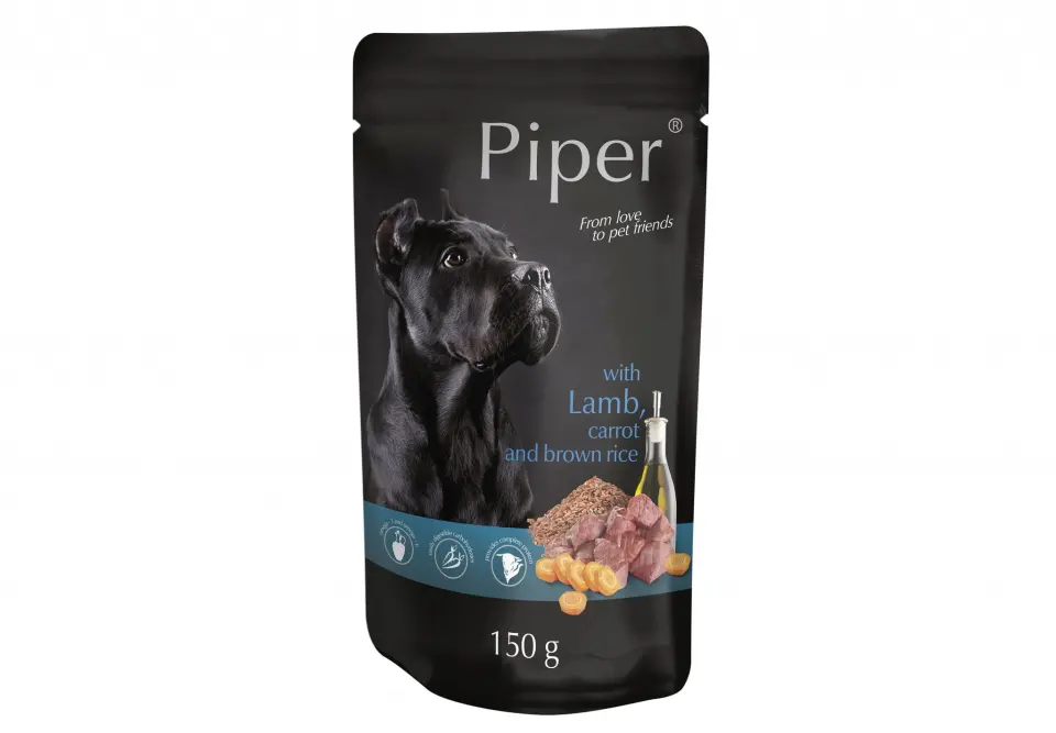 Hrana umeda Piper Adult, Miel, Morcovi si Orez brun, Pachet 4 X 150 g