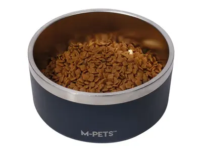 Castron negru pentru caini, premium, otel inoxidabil, Double Wall Bowl ESKIMO M-PETS, 1.25 L
