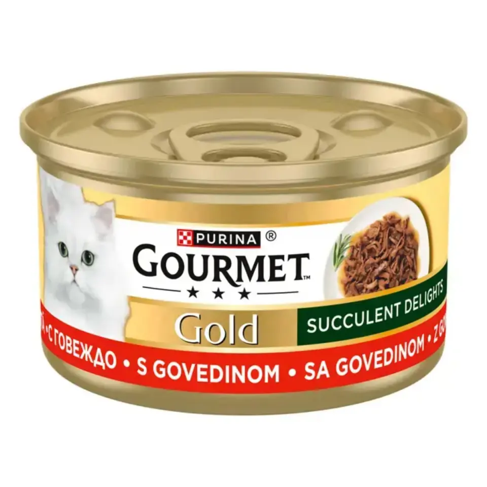 GOURMET Gold Succulent Delights, Vită, conservă hrană umedă pisici, (în sos), 85g