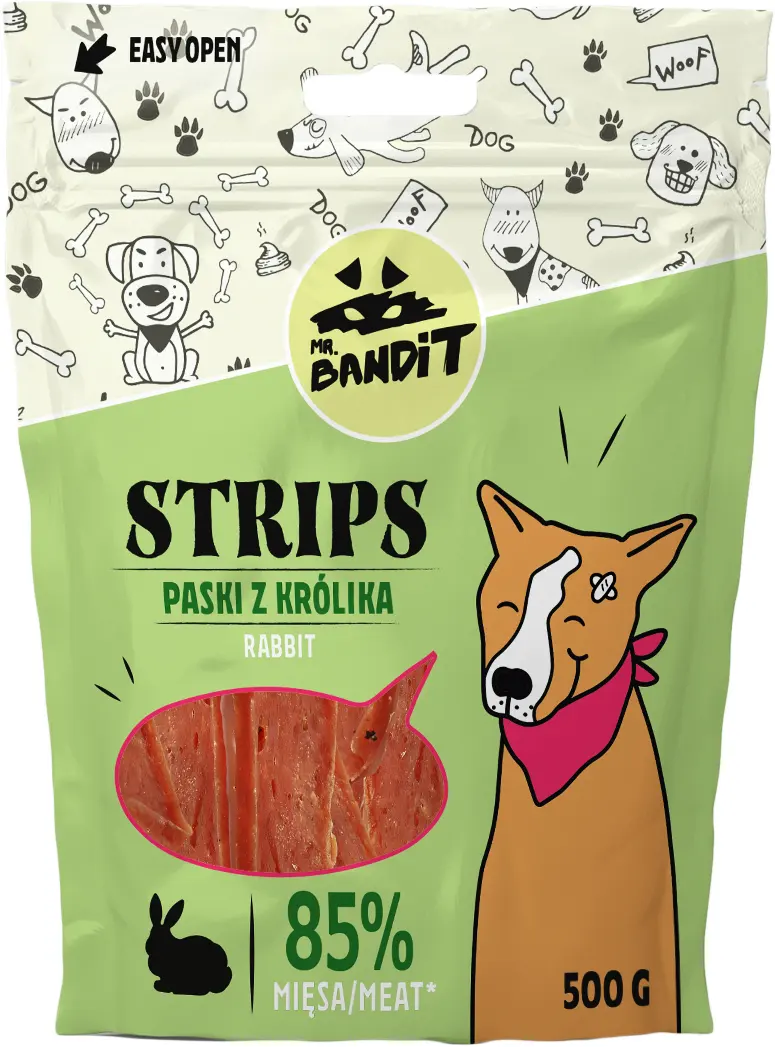 Recompense pentru caini Mr. Bandit STRIPS, iepure, 80g