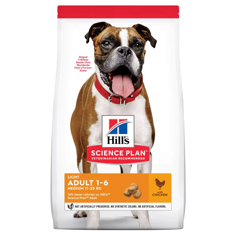 Hilss SP CANINE ADULT LIGHT MED CHK, hrana uscata pentru caini adulti de talie medie, light, cu pui, 2.5 KG