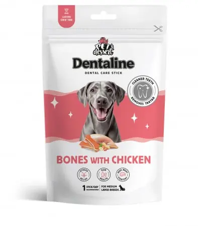 Recompnese pentru caini, Pet s Dessert Dentaline Sticks pentru Igiena Dentara Oase cu Pui