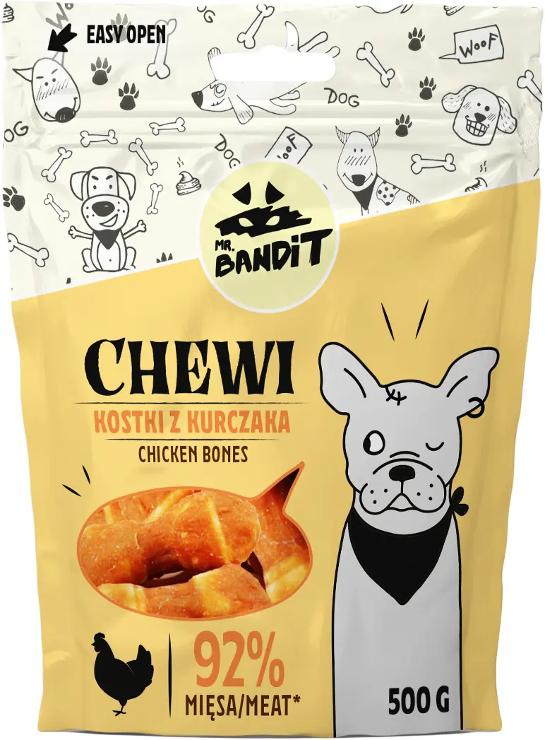 Recompense pentru caini Mr. Bandit CHEWI, oase de pui, 500g