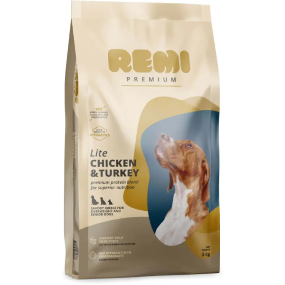 REMI PREMIUM Dog Lite, XS-XL, Pui și Curcan, hrană uscată câini senior, obezitate, 3kg