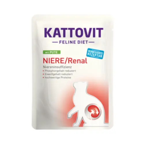 Hrana umeda pentru pisici adulte Kattovit Feline Diet Renal cu curcan 85 gr