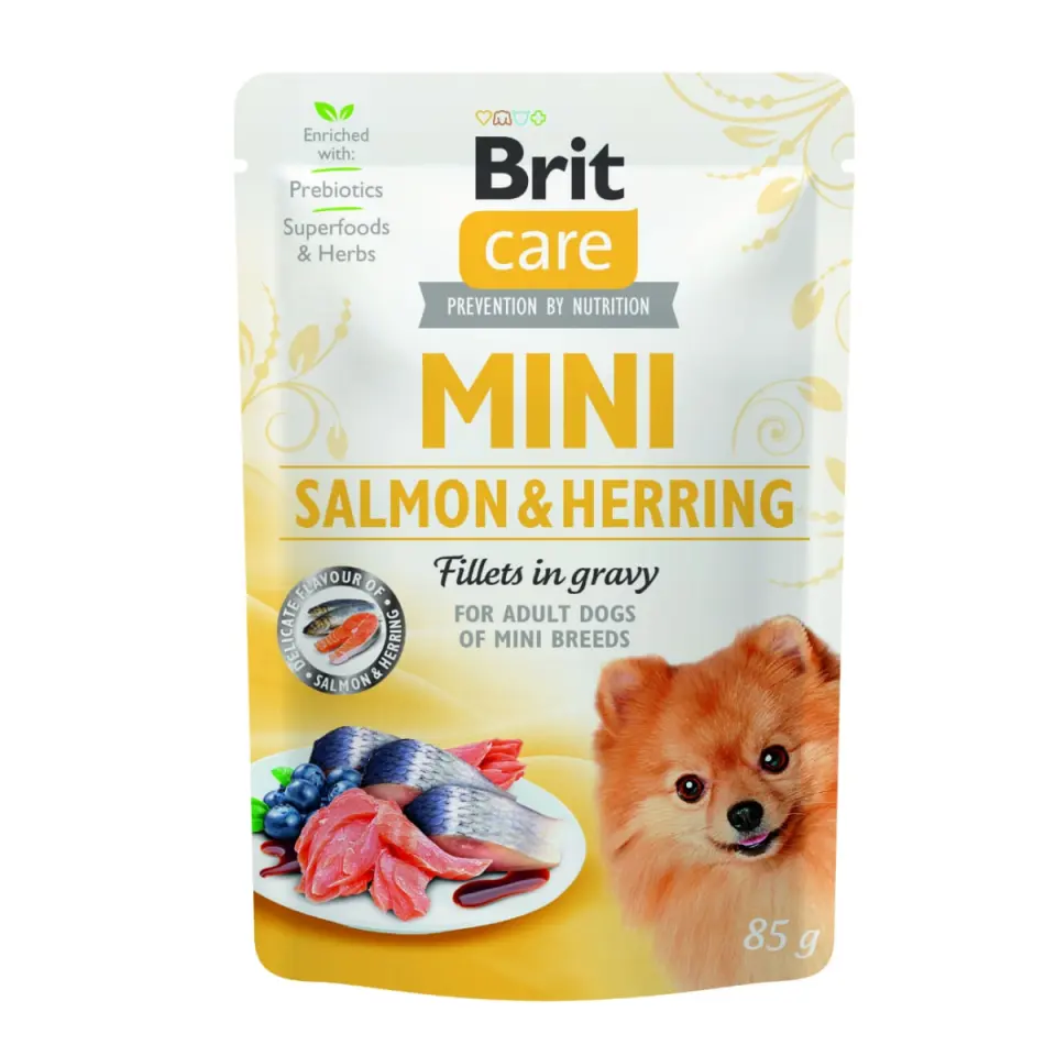 BRIT Care Mini Sterilised, XS-S, File Somon și Herring, hrană umedă câini sterilizați, (în sos)