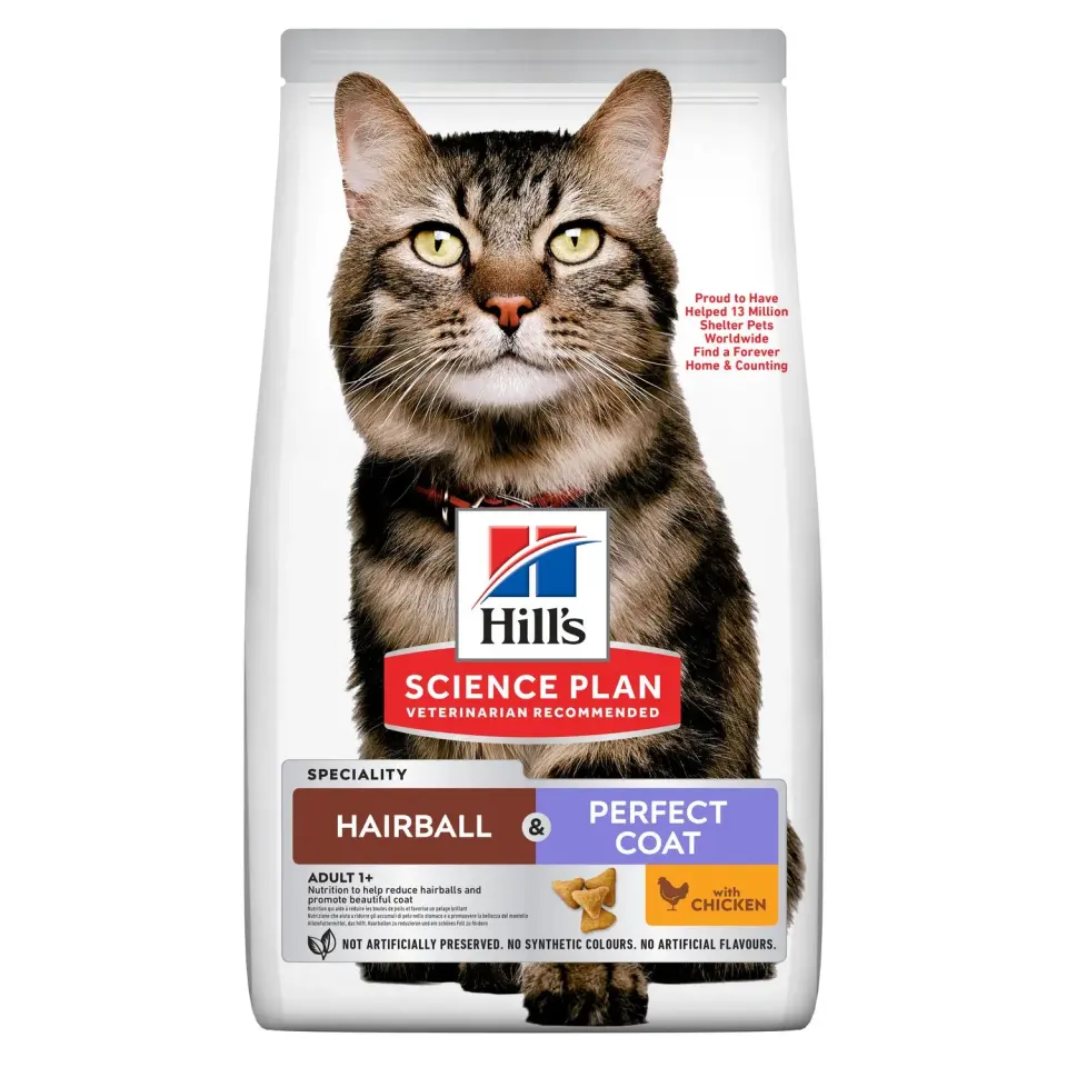 Hrana uscata pentru pisici Hill s SP Hairball Perfect Coat cu pui 1,5 kg