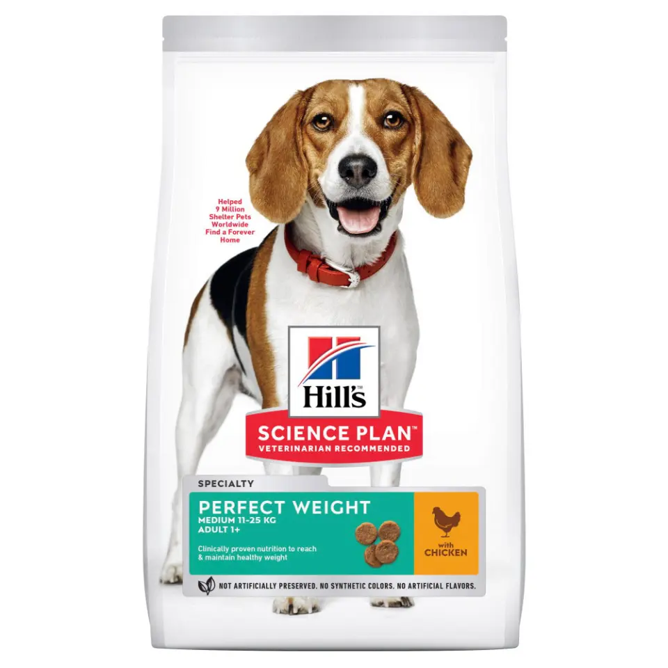 Hills SP CANINE ADULT PERFECT WEIGHT MED CHK, hrana uscata pentru caini adulti de talie medie, cu pui, 2 KG