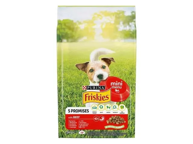 Hrana uscata pentru caini Friskies Mini Adult Menu cu vita legume 1,5 kg