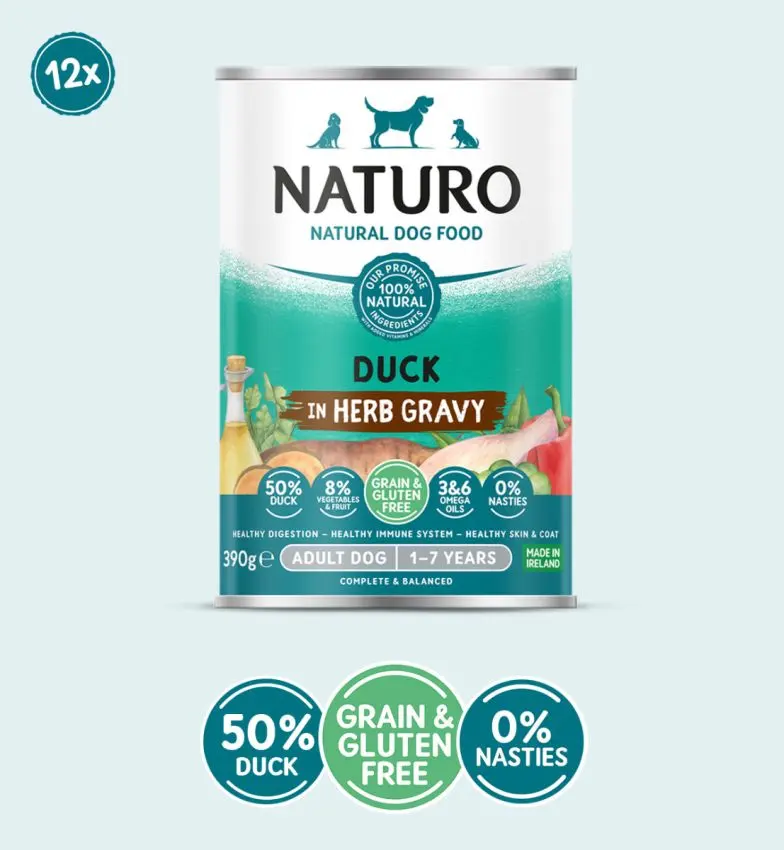 Conserva Naturo Adult cu Carne de Rata, Fructe si Legume in Sos cu Ierburi Aromatice 390g