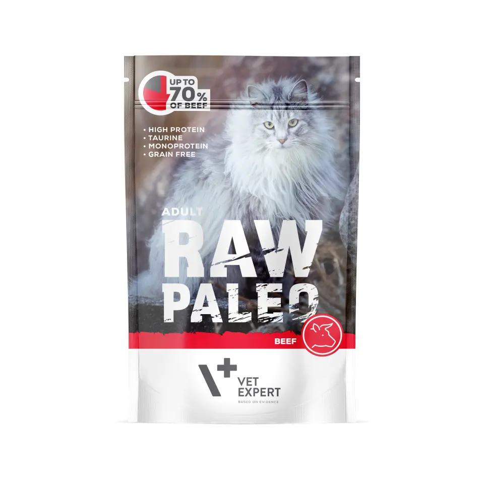 Hrana umeda pentru pisici, RAW PALEO CAT, adult, carne de vita, 100 g