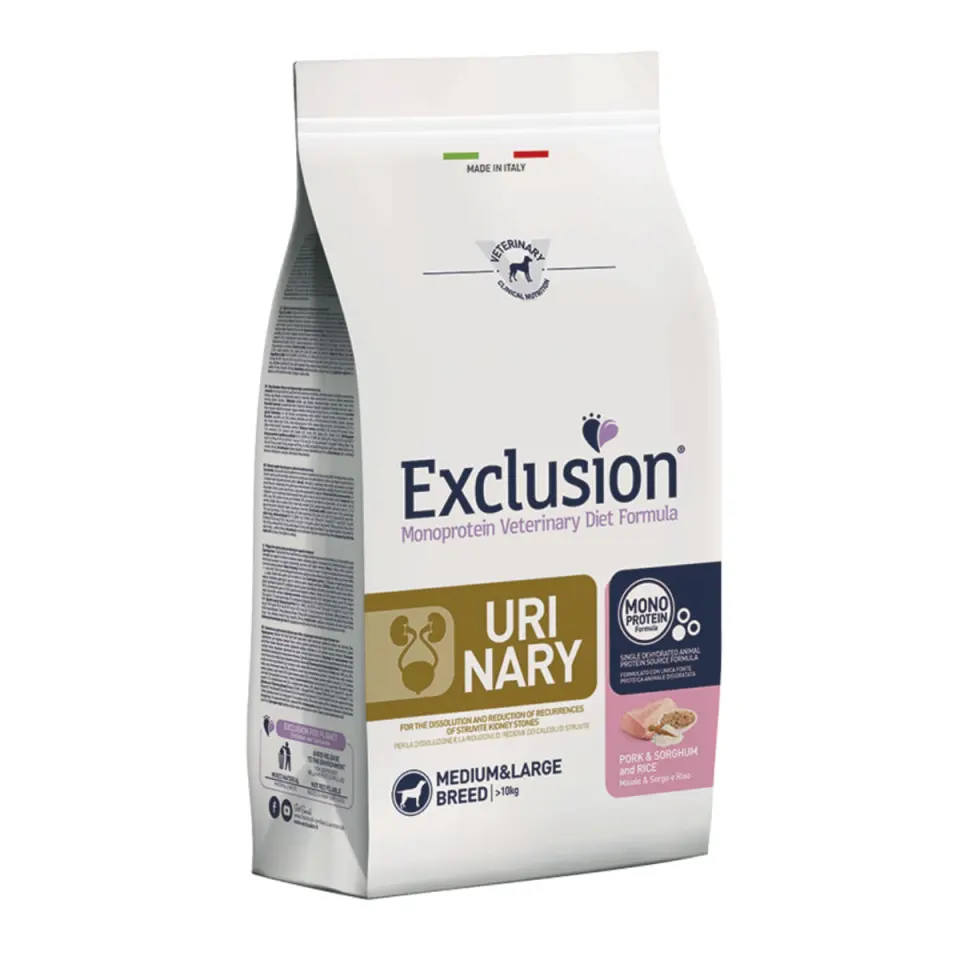 EXCLUSION Monoprotein Veterinary Diet Formula Urinary, M-XL, Porc, dietă veterinară, hrană uscată monoproteică câini, sistem urinar, 12kg