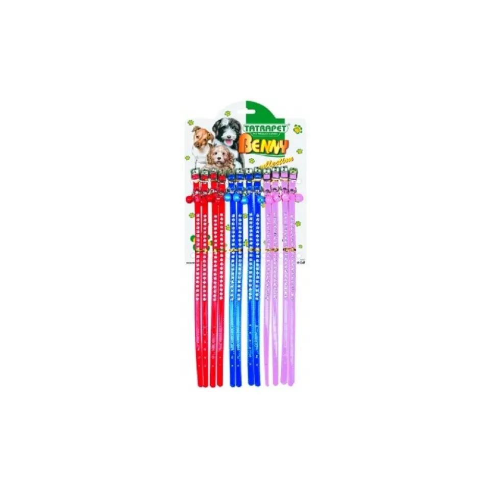 Zgarda caini, rosie, cu strasuri albe, 1 cm x 30 cm