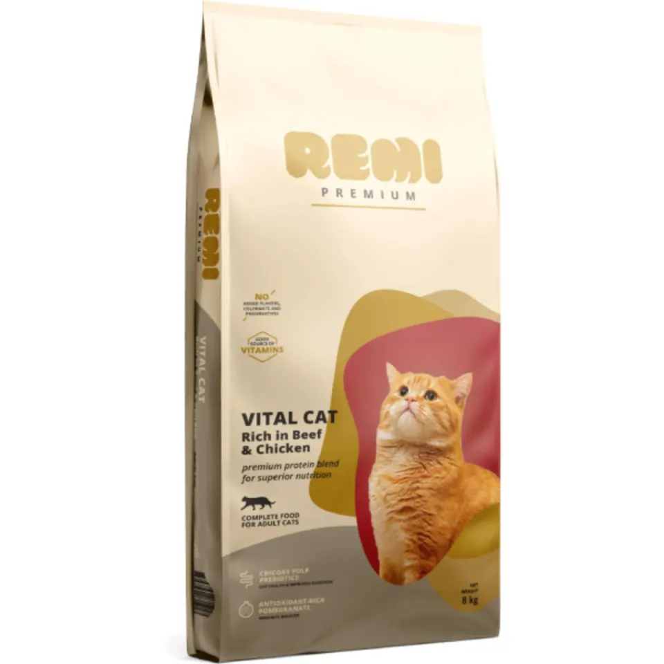 REMI PREMIUM Vital, Vită și Pui, hrană uscată pisici, 8kg