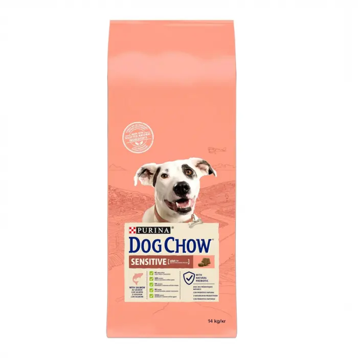 Hrana uscata pentru caini Dog Chow Adult Sensitive cu somon 14 kg
