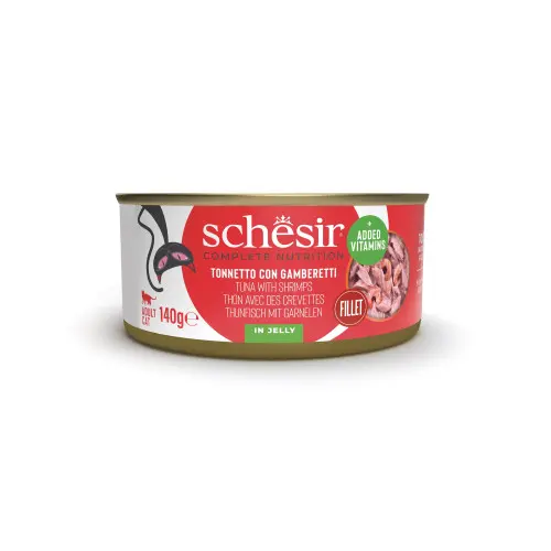 Hrana umeda pentru pisici Schesir conserva Ton si Creveti in jeleu 140gr