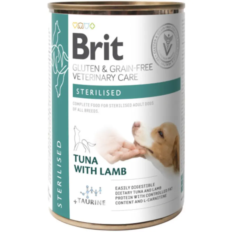 BRIT VD Sterilised, XS-XL, Ton și Miel, dietă veterinară, conservă hrană umedă fără cereale câini sterilizați, (în aspic), 400g