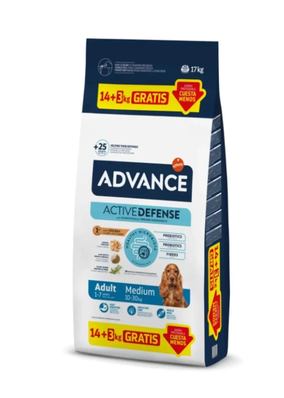 Hrana uscata pentru caini Advance Medium Adult cu pui 14 + 3 kg GRATIS