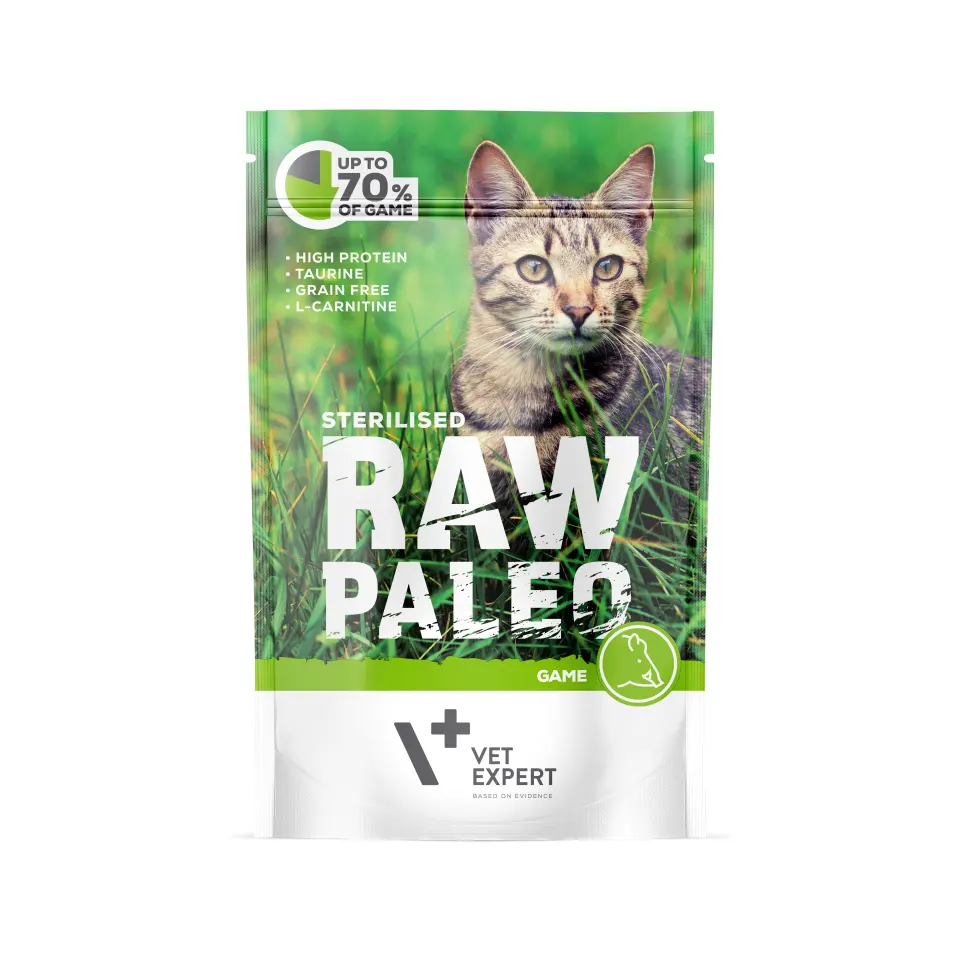 Hrana umeda pentru pisici, RAW PALEO CAT, STERILISED, carne de vanat, 100 g