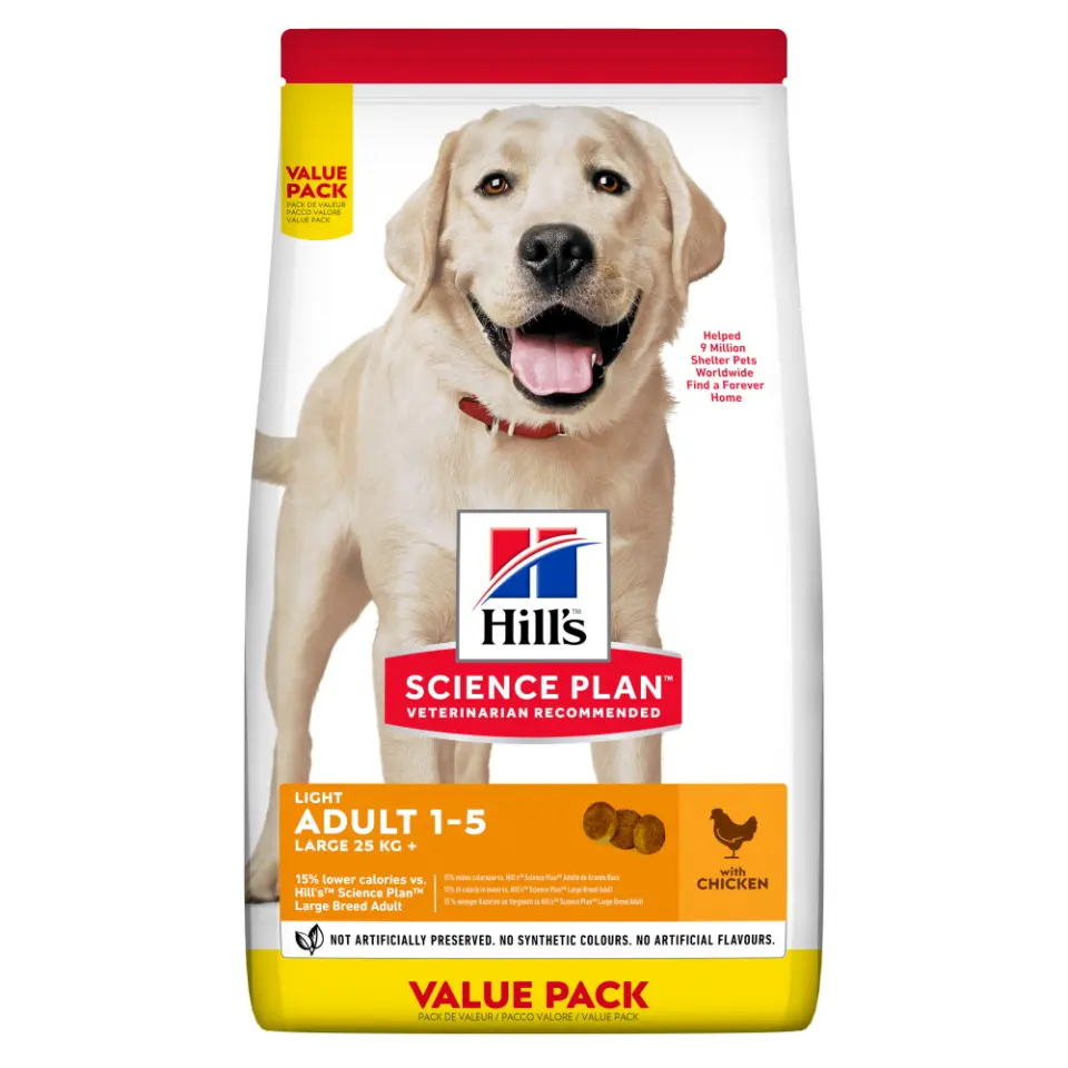 Hills SP CANINE ADULT LIGHT LB CHK, hrana uscata pentru caini adulti de talie mare, light, cu pui, 18 KG VALPK
