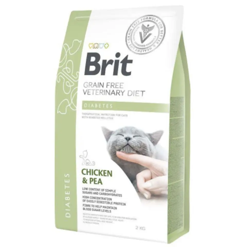 BRIT VD Diabetes, Pui, dietă veterinară, hrană uscată fără cereale pisici, diabet, 2kg