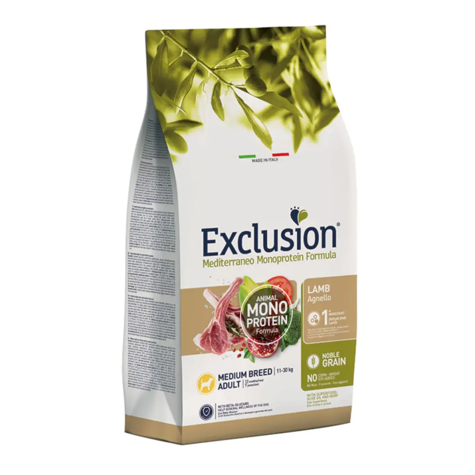EXCLUSION Mediterraneo Monoprotein Formula Adult Medium, M, Miel, hrană uscată monoproteică câini, 12kg