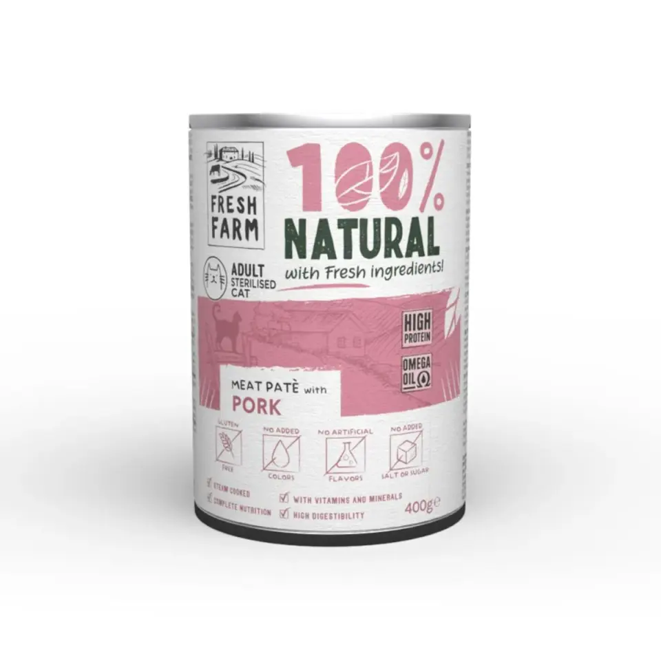 Conserva pentru pisici Fresh Farm Adult Sterilised cu porc 400 gr