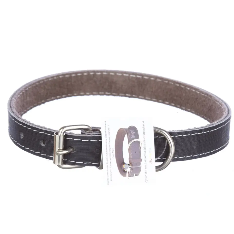 Zgarda din piele, neagra, pentru caini de talie medie, 2 cm x 45 cm