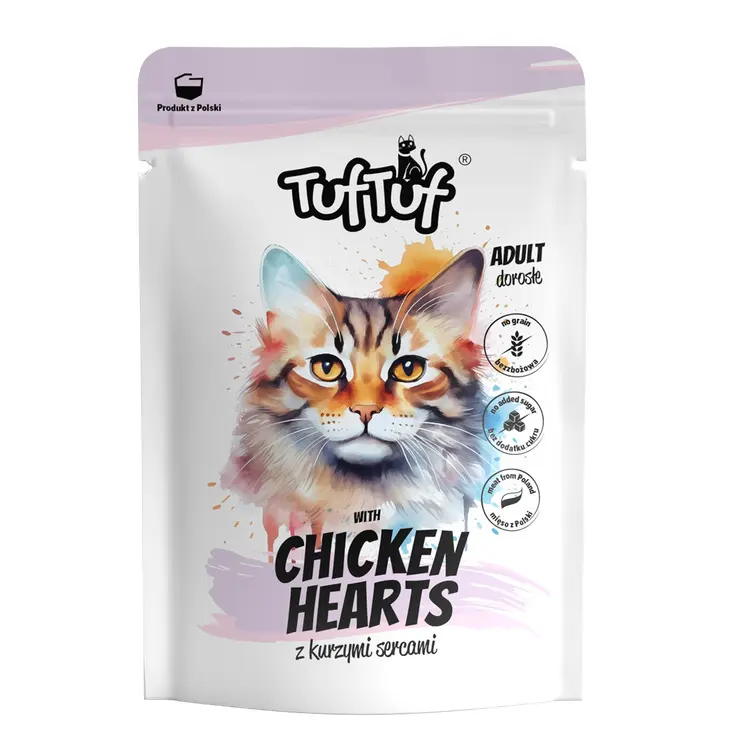 TUF TUF CAT- Hrana umeda cu INIMI DE PUI- plic 100G
