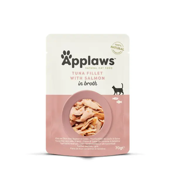 Applaws Tuna Fillet with Salmon in Broth, plic, 70 g
