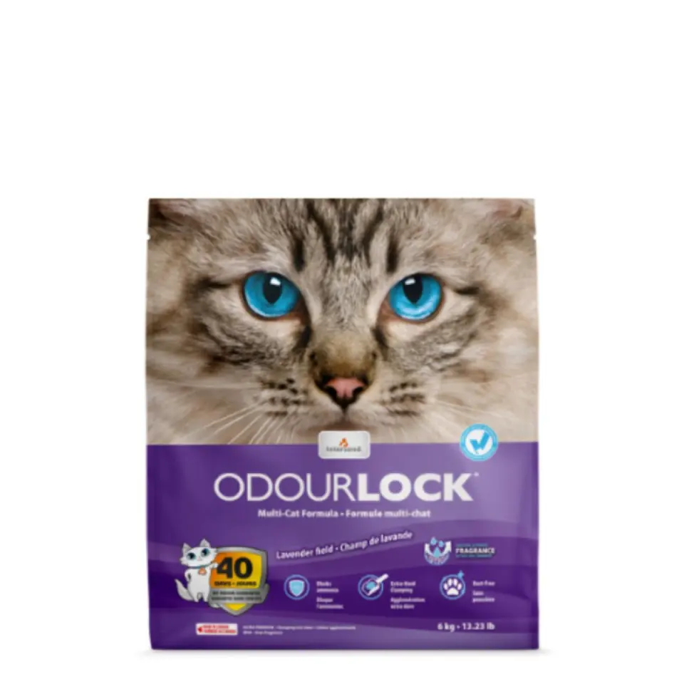INTERSAND ODOURLOCK, Lavanda, așternut igienic pisici, bentonită, aglomerant, neutralizare mirosuri, 6kg