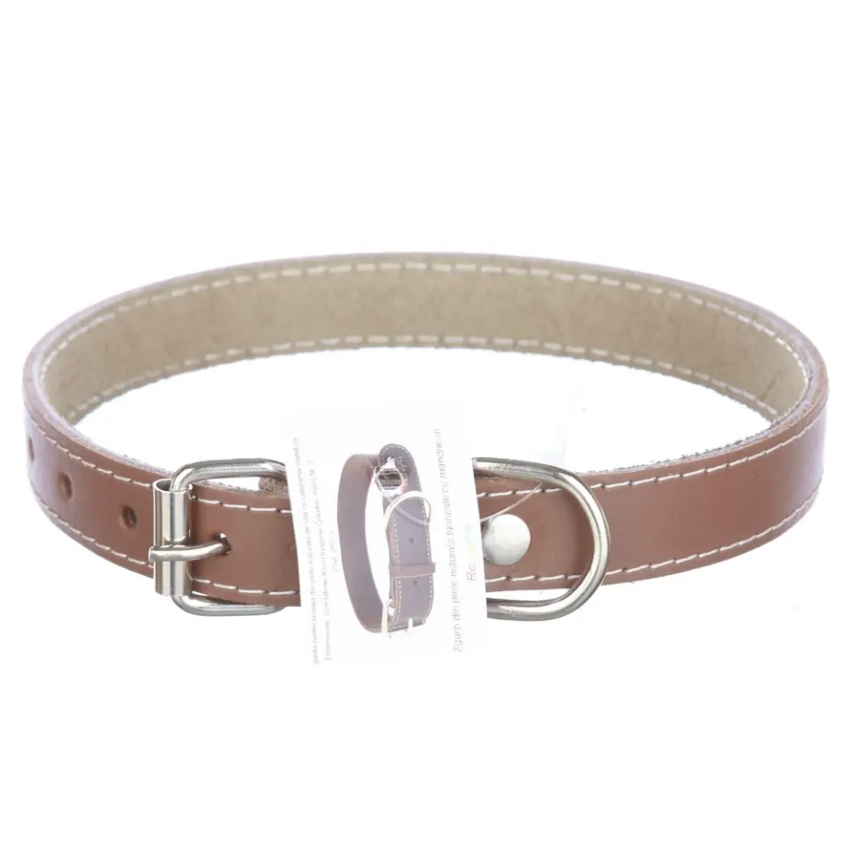 Zgarda din piele, maro, pentru caini de talie medie, 2 cm x 45 cm