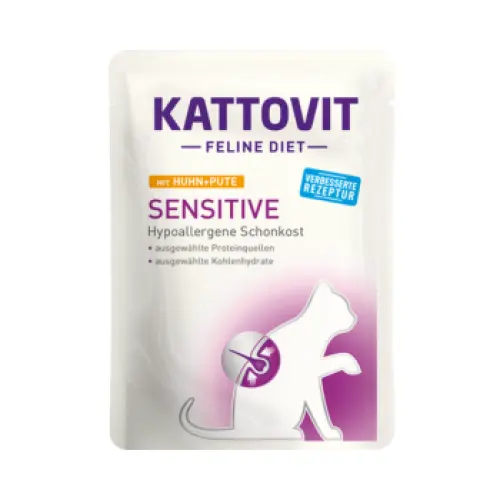 Hrana umeda pentru pisici Kattovit Feline Diet Sensitive cu Pui si Curcan 85 gr