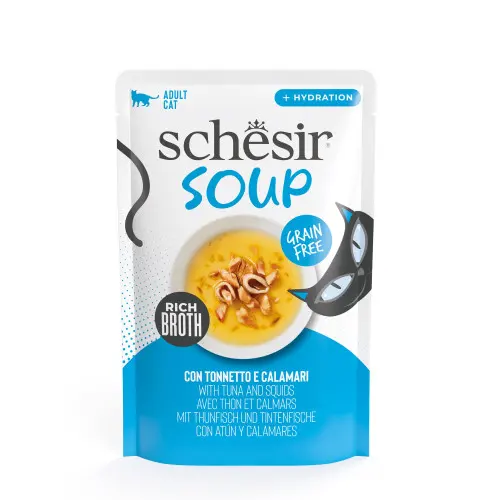 Hrana umeda pentru pisici Schesir Soup plic Ton si Calamar in supa 40gr