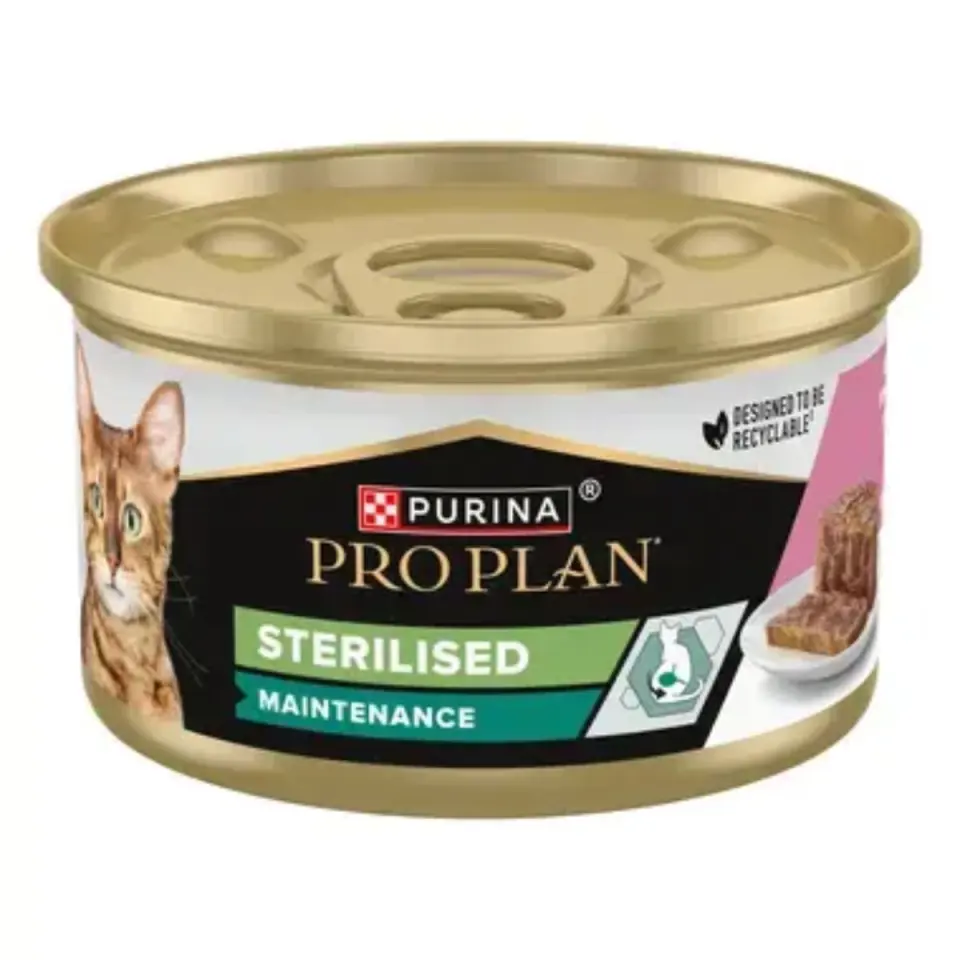 PURINA Pro Plan Sterilised Maintenance, Ton și Somon, hrană umedă pisici sterilizate, (pate), 85g