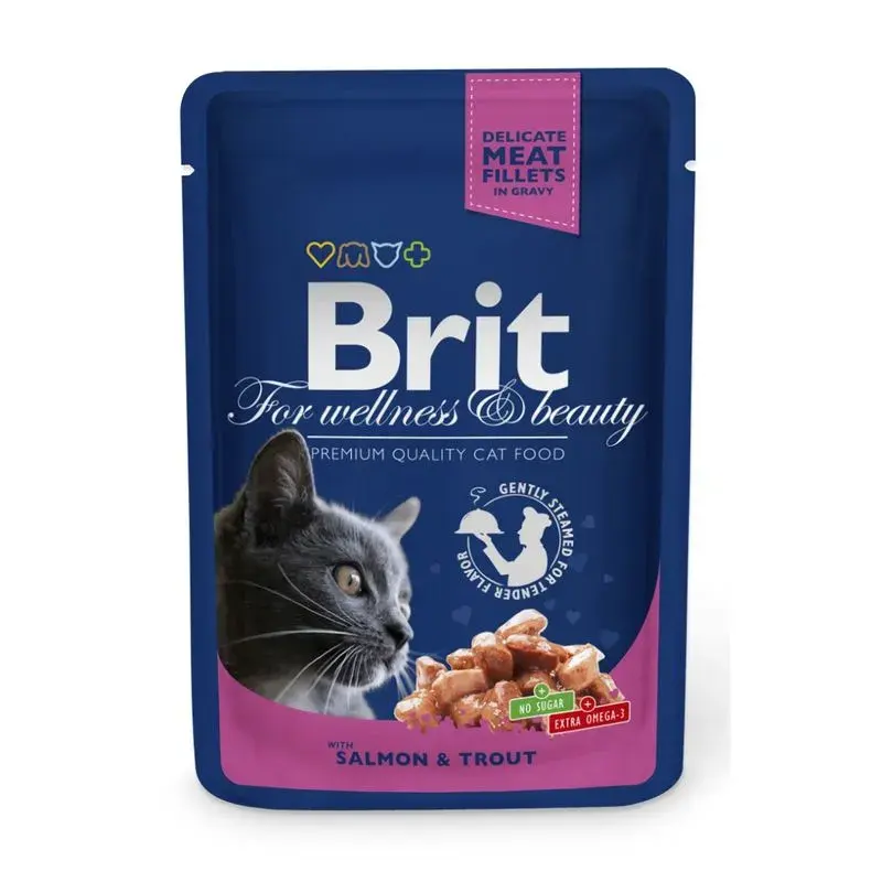 Hrana umeda pentru pisici Brit Premium Adult cu somon pastrav 100 gr