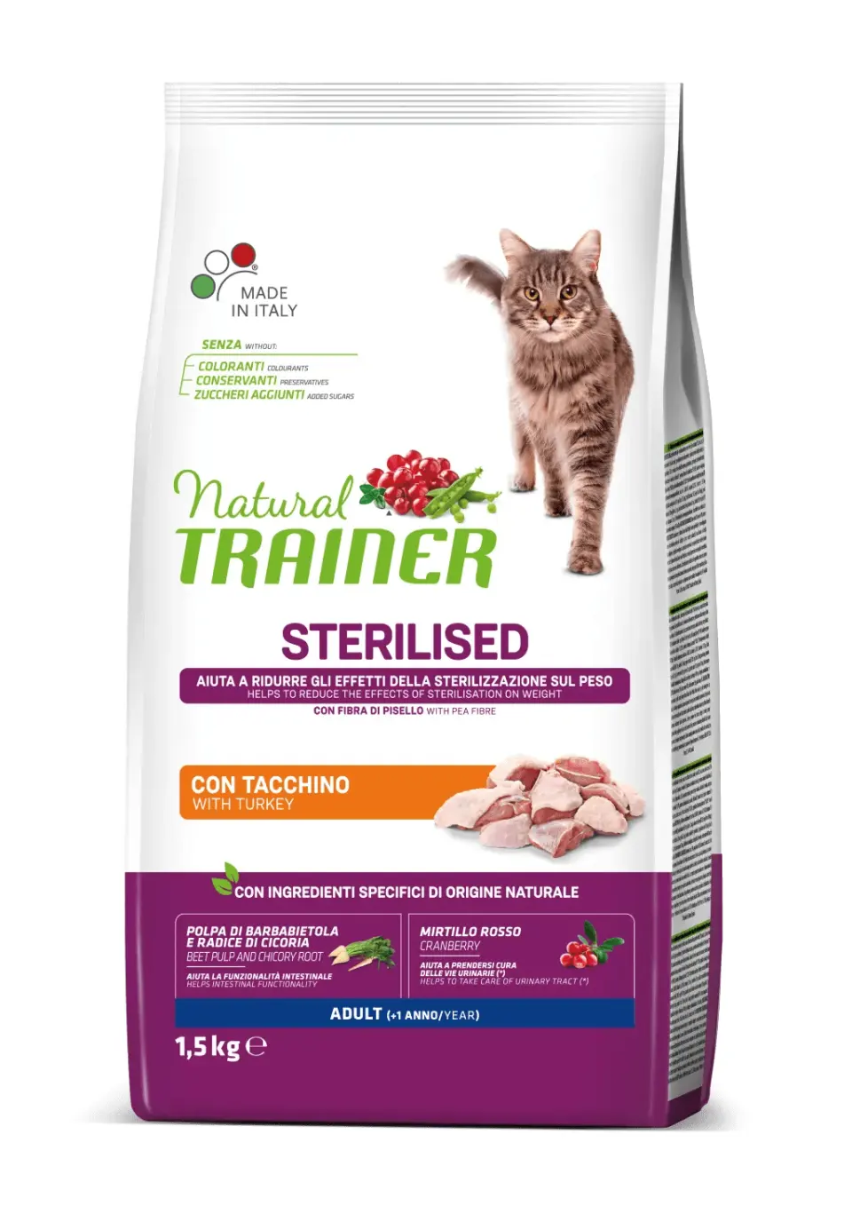 Hrana Uscata Pisici Sterilizate, Natural Trainer, Curcan, 1.5 kg