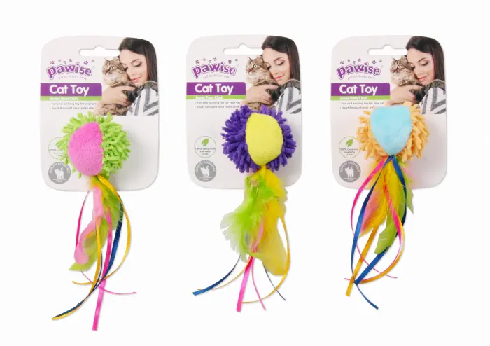 Pawise Jucarie din Plus cu Pene si Panglici pentru Pisici, 15 cm