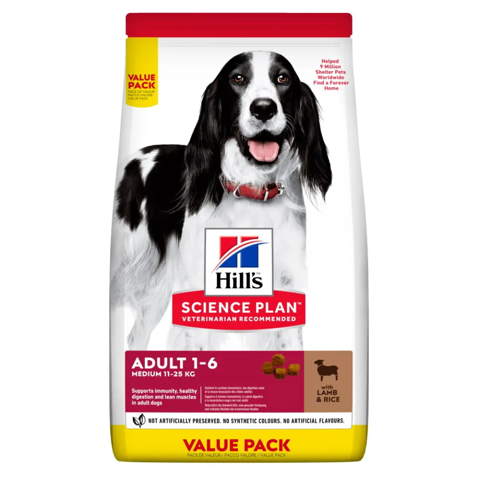 Hills SP CANINE ADULT MED L&R, hrana uscata pentru caini adulti de talie medie, cu miel si orez, 18 kg VALPK
