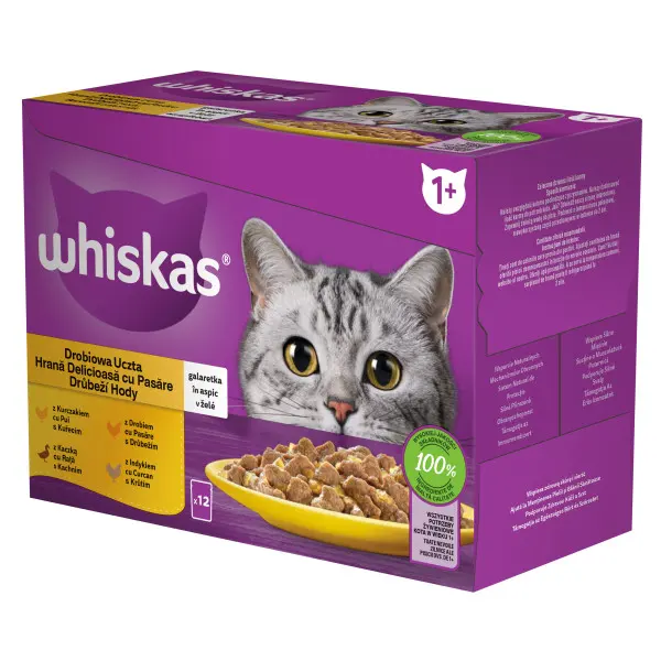 Whiskas Plic Adult Cu Carne Pui/Rata/Pasare/Curcan 12x85 G