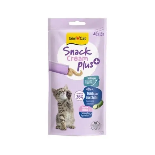Recompense pisici junioare, GimCat Snack Cream Plus+, Ton si Zucchini, 6 x 15 g