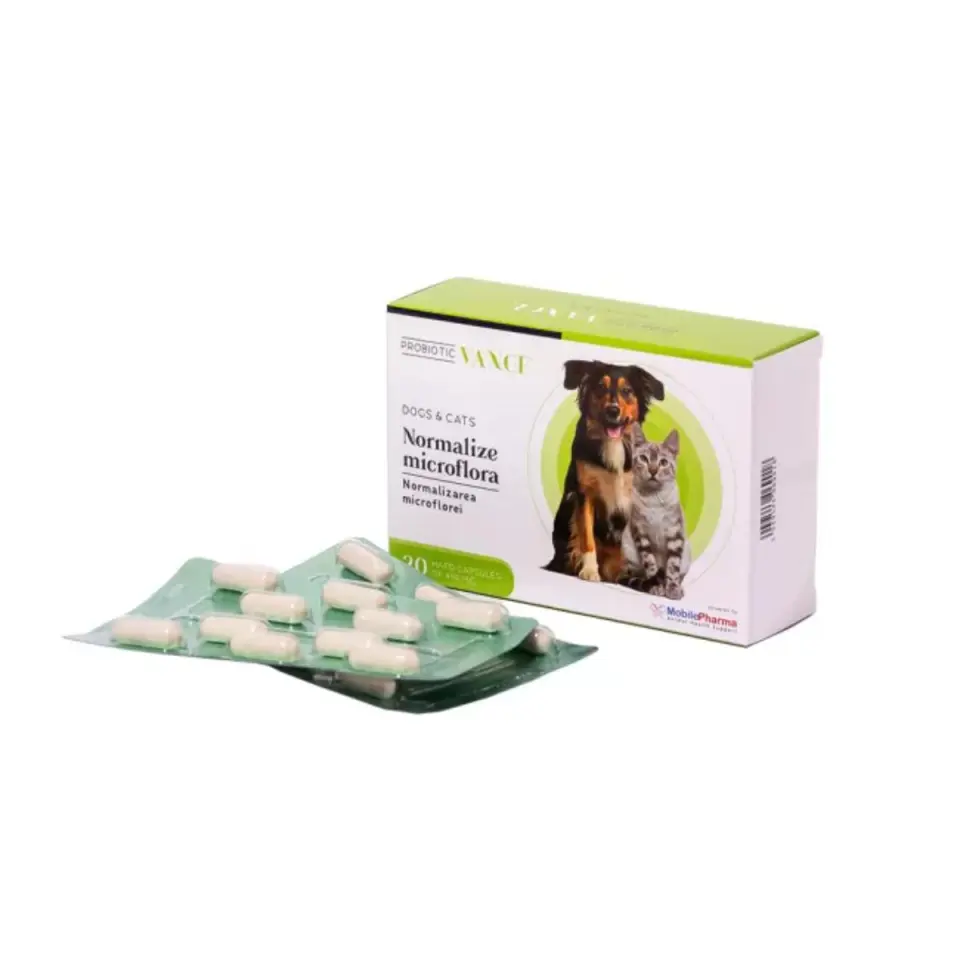 VANCE Probiotic Normalizarea Microflorei, supliment sistem digestiv câini și pisici, capsule