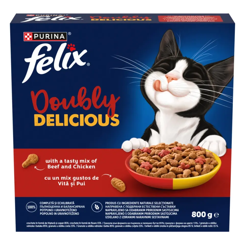 Hrana uscata pentru pisici Felix Doubly Delicious cu vita pui 800 gr