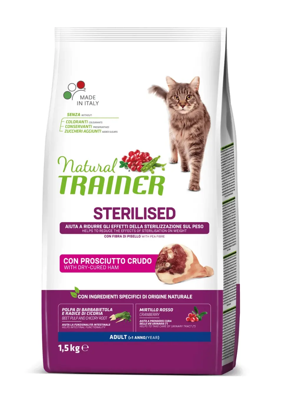 Natural Trainer, Pisica Adulta Sterilizata cu Prosciutto Crudo, 1.5 kg