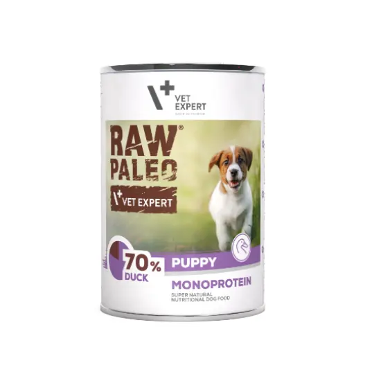 Conserva pentru caini Raw Paleo Puppy cu rata 400 gr