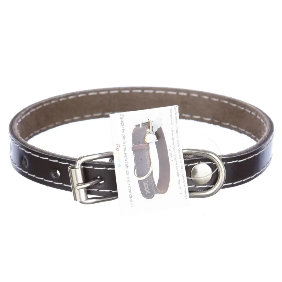 Zgarda din piele, neagra, pentru caini de talie mica, 1.5 cm x 35 cm